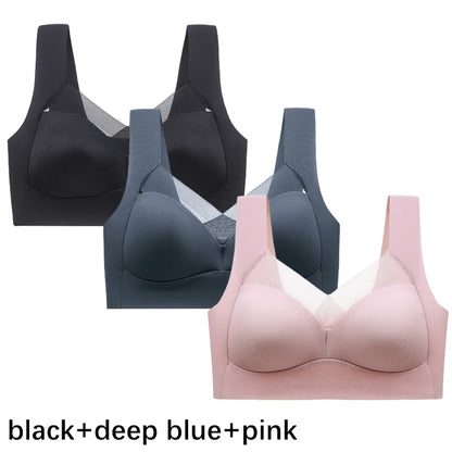 FallSweet 3PCS Plus Size Seamless Sport Bra for Woman Lace Wireless Bralette Shockproof Beautiful Back Bra Comfort Gym Underwear