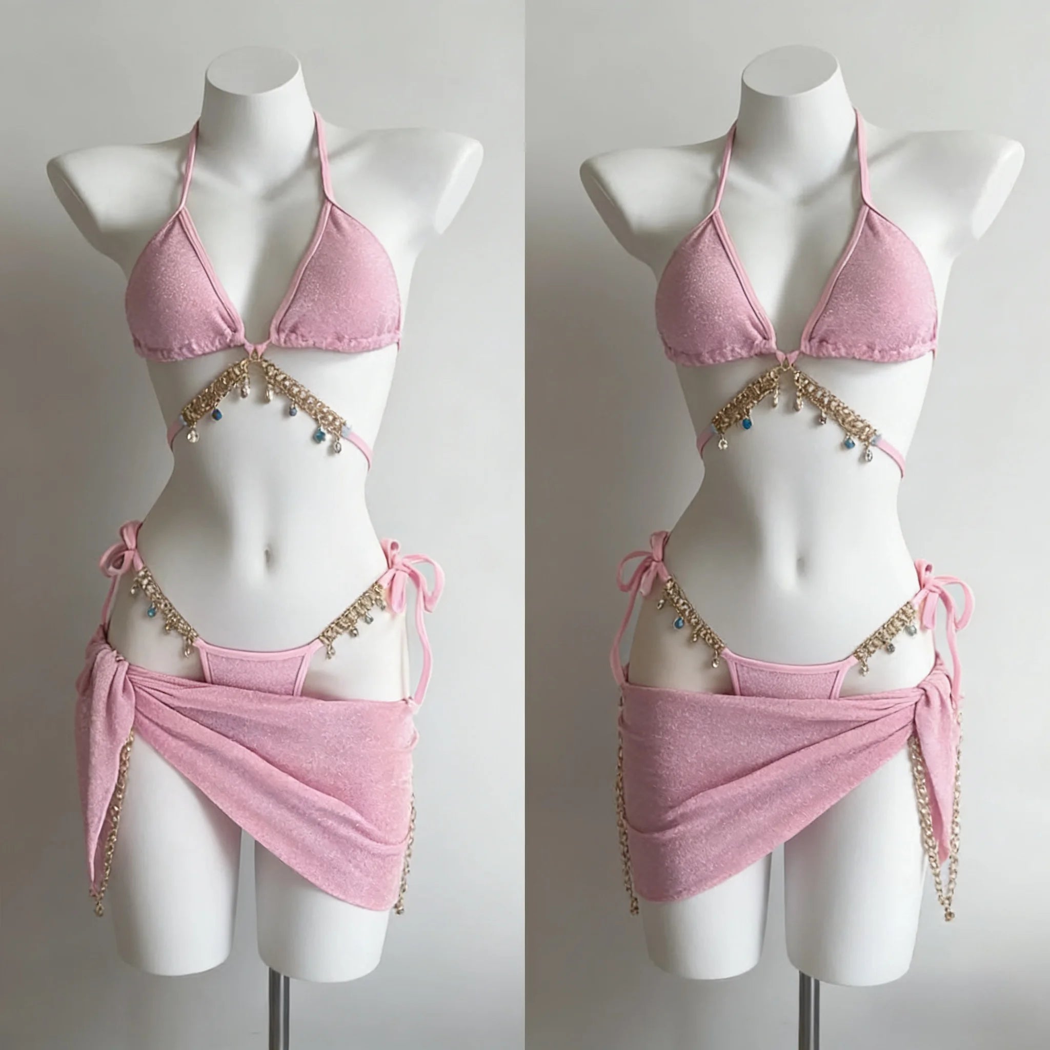 Sexy Lace Up Back Two Piece Bikini Set High Cut Leg Push Up Tops Stylish Swimwear Beach Bathing Suit for Ladies Summer Vacation