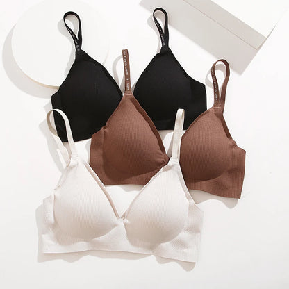 FINETOO Women Sexy Seamless Bras Deep V Neck Bralette Sexy Lingerie Letter Strap Tops Push Up Underwear Wireless Brassiere Lady
