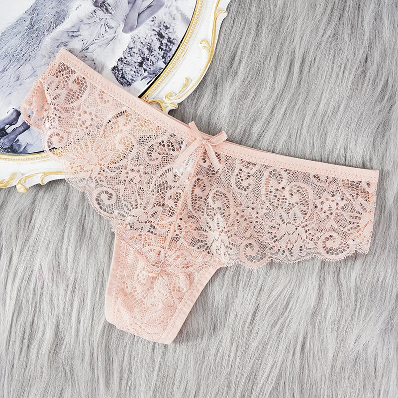Sexy Lace Thong Women Low Waist Panties Transparent Underwear Hollow Out Female Lingerie Elasticity Comfortable Underpants