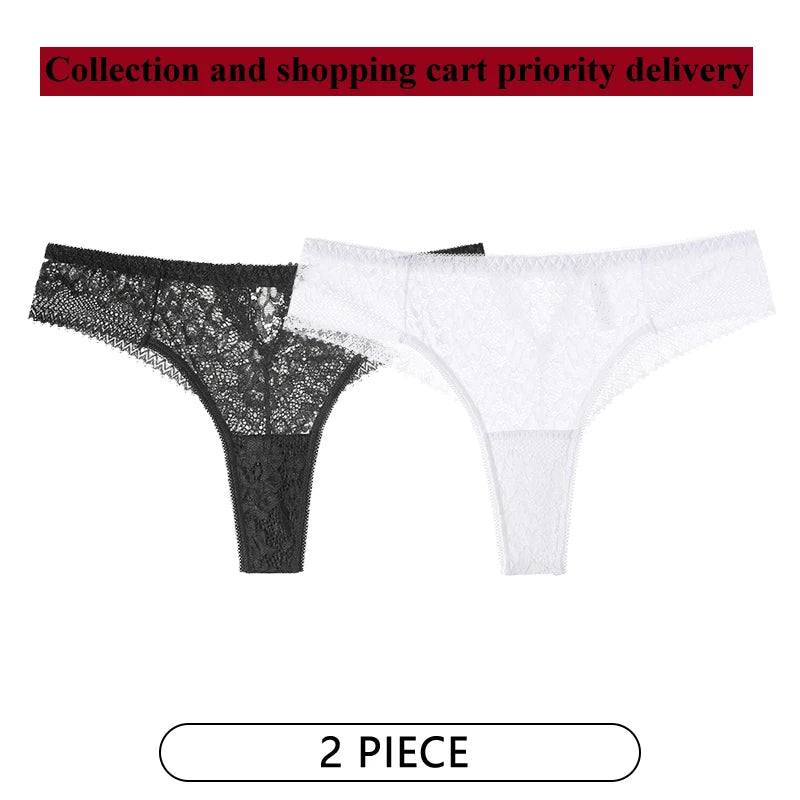 CINOON 2Pcs/Lot Women Sexy Lace Embroidery Panties Low-waist Underwear G String Hollow Out Lingerie Temptation Thong Intimates