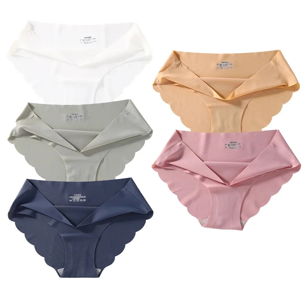 Seamless Silk Briefs Sexy Panties For Women Mid Waist Comfortable Girl Silk Panty Female Underpants Woman Lingerie  5 PCS/Set