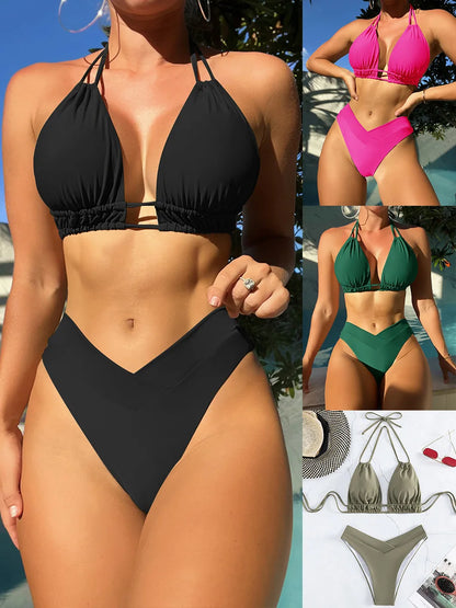 Nylon Solid Bikini Swimwear Sexy Fashion Modelling Design Swimsuit Women 2025 New Style Beachwear for Bathing Suit