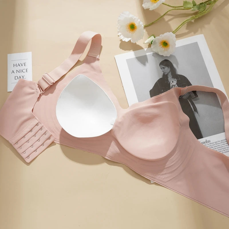 Women's Push-up Seamless Bra Wide Strap Latex Jelly Underwear Simple No-wire Sleeping Bra Large Size L-2XL