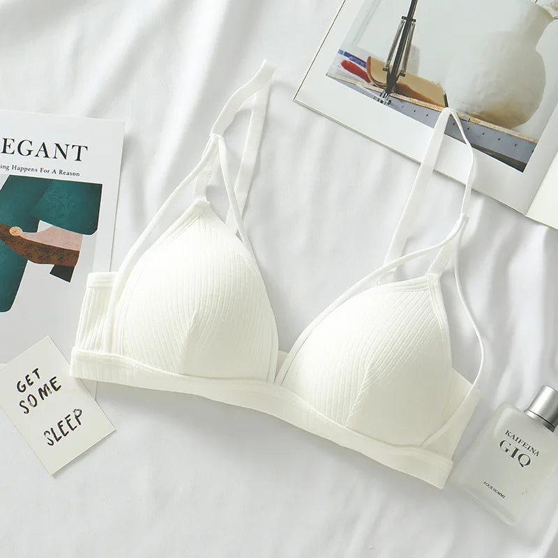 Cotton Bra For Women Push-Up Bralette Sexy Lingerie Deep V Backless Small Breast Fixed Pad Bra Comfort Underwear