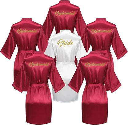 6 Pieces Bridal Shower Bathrobe Set for Bride and Bridesmaid Silky Robe Set Getting Ready Dressing Gown