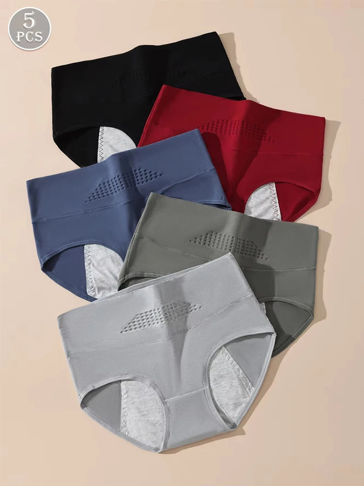 5PCS Menstrual Women Panties Widen Period Pants Leak Proof Physiological High Waist Underwear Cotton Plus Size Female Briefs