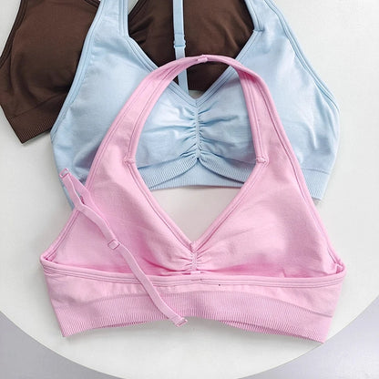 Adjustable High-Impact Yoga T-Back Sports Bra - Halter Neck, Backless, Quick-Dry, Shockproof Gym Tank Top