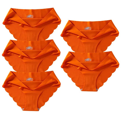 Seamless Silk Briefs Sexy Panties For Women Mid Waist Comfortable Girl Silk Panty Female Underpants Woman Lingerie  5 PCS/Set