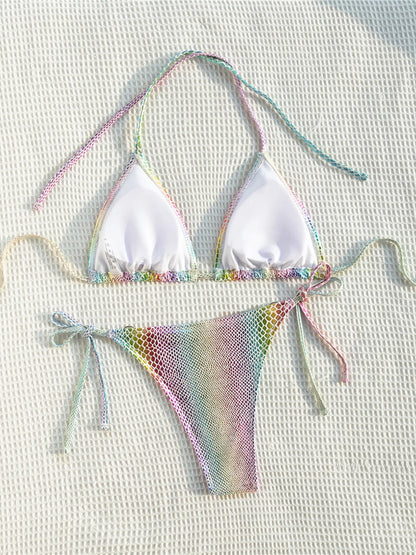 Colorful Snake Skin Halter Strappy Bikini Female Swimsuit Women Swimwear Two-pieces Bikini set Bather Bathing Suit Swim K5822