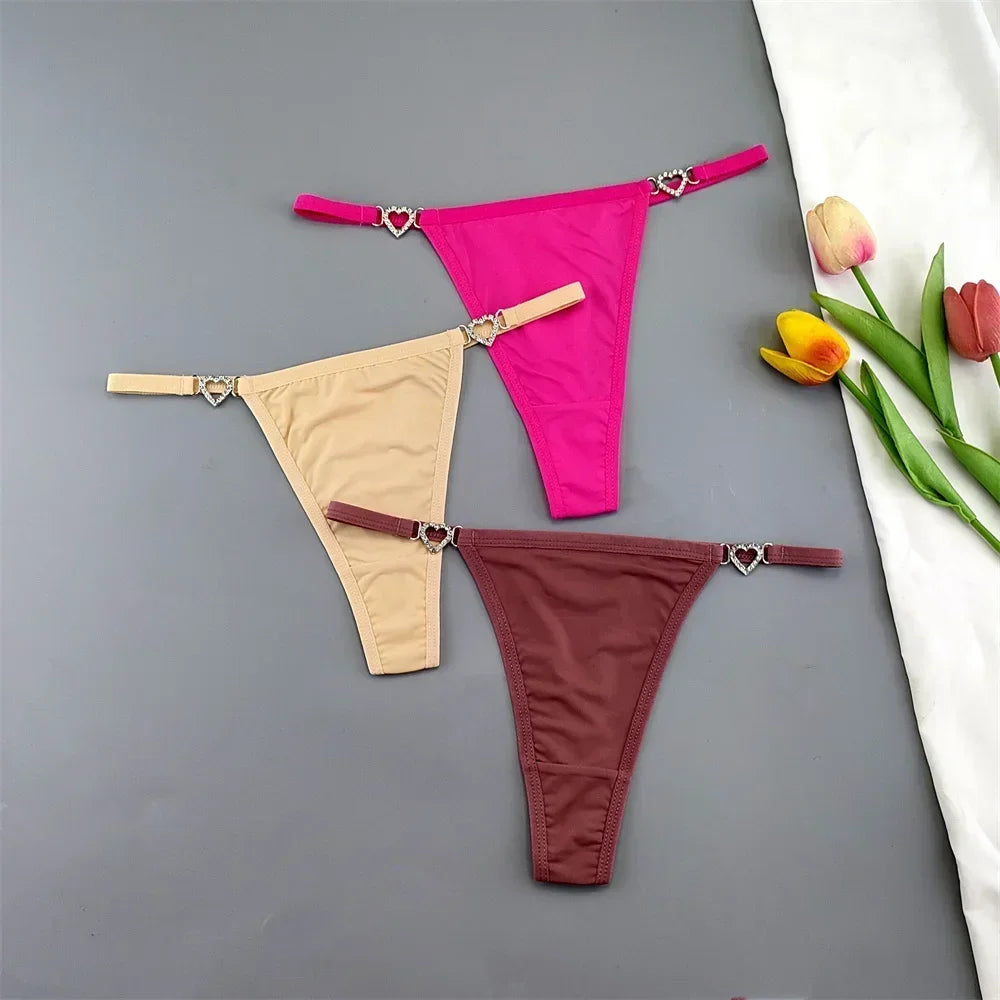 3 Pcs Thin Strap Nylon Thong Women Low Waist Sexy Rhinestone Buckle Underwear Ladies Seamless Ice Silk G-string Panty Plus Size