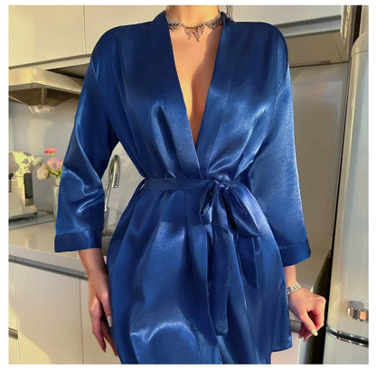 Women's Short Kimono Robe Silky Satin Bathrobe Bride Bridesmaids Getting Ready Sleepwear Soft Nightgown
