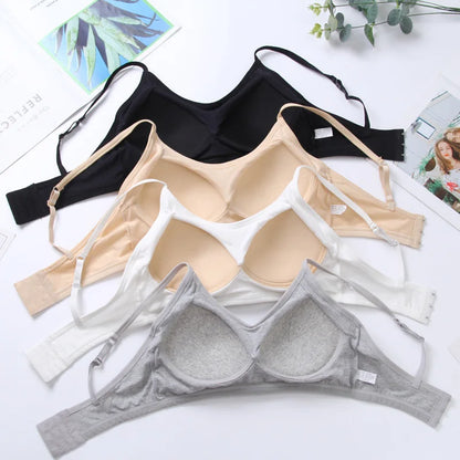 Cotton Bra for Women Fixed Pads Sports Shockproof Underwear Seamless Solid Back Closure Female Lingerie