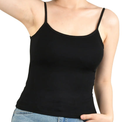 Sexy Summer Sleeveless T-Shirt  Spaghetti Strap Cropped Tank Top with Built-in Bra Fashion Solid Color Sporty Camisole