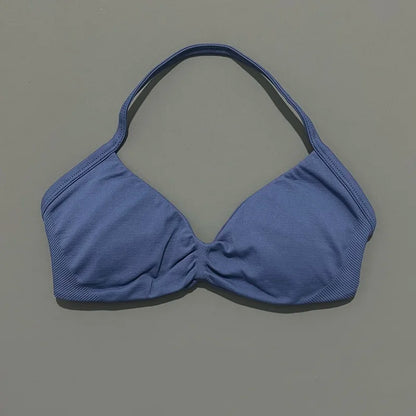 HISTELLO Impact Strappy Bra Gym Top Women High Support Thin Strap Halter Sports Seamless Bras Scrunch Push-up Workout Yoga Tanks