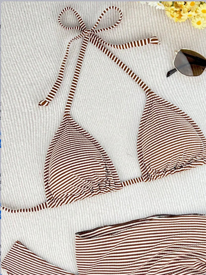 Women's 3 Piece Bikini Set with Wrap Coverup Halter Triangle Swimsuits