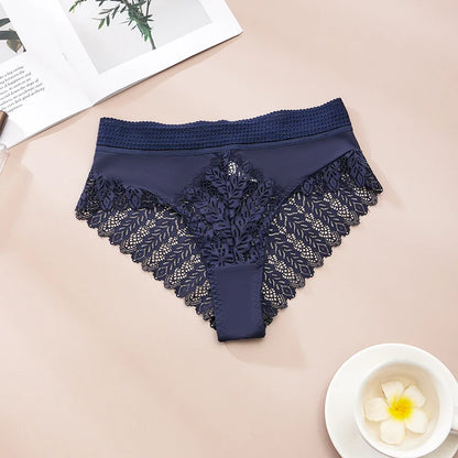 5pcs Solid Color Lace High Waist Sheer Triangle Panties Women's Underwear