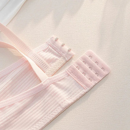 Full Cotton No Steel Ring Bra for Women Summer Breathable Light Color Plus Size Bras Girls Gathered Chest Lift Fashion Underwear
