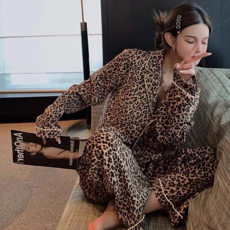 Spring and Autumn New Ladies Korean Pajamas Homewear Set Girls Students Long-Sleeved Pajamas Senior Sense of Homewear Set