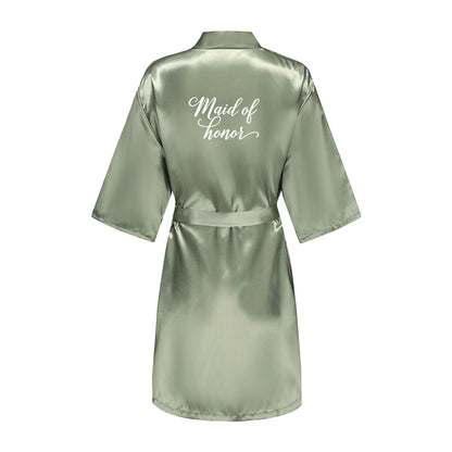 Women's Satin Robe Silk Kimono Bathrobe Pure Short Sexy Sleepwear Bridesmaid Bride Party Robes Grass Green