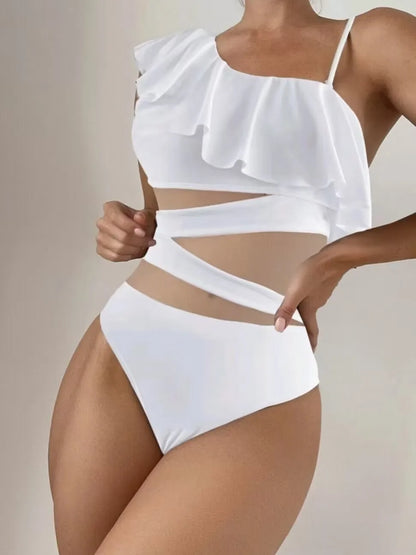 Ruffle Contrast Mesh Swimsuit Women One Piece Swimwear 2026 Bodysuit Bathers Bathing Swimming Swim Suit Sports Beachwear