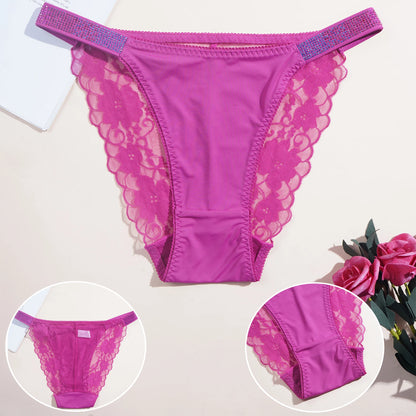 3PCS Sexy Women's Underwear Semi-transparent Hollow Out Lace Floral Panties Two Shiny Belts Underpants Female Briefs Lingerie