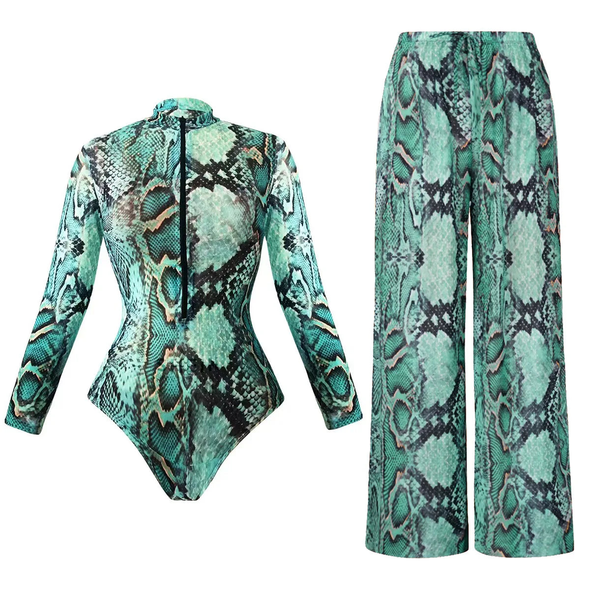 2025 Mesh Swimsuit with Long Sleeves Sexy One Piece Slimming Bathing Suit with Skirt & Long Pants Bodysuit Smart Beach Clothes