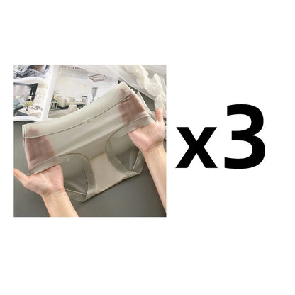 3PCS Women Panties Sexy Lingerie Ice Silk Quick Drying Briefs Female Seamless Underwear Solid Color Underpants Cool Panties