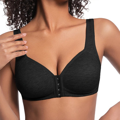 Women's Bra Pure Cotton Front Button Bra Anti Sagging No Steel Ring Comfortable Fabric Middle-aged Elderly Mothers' Underwear