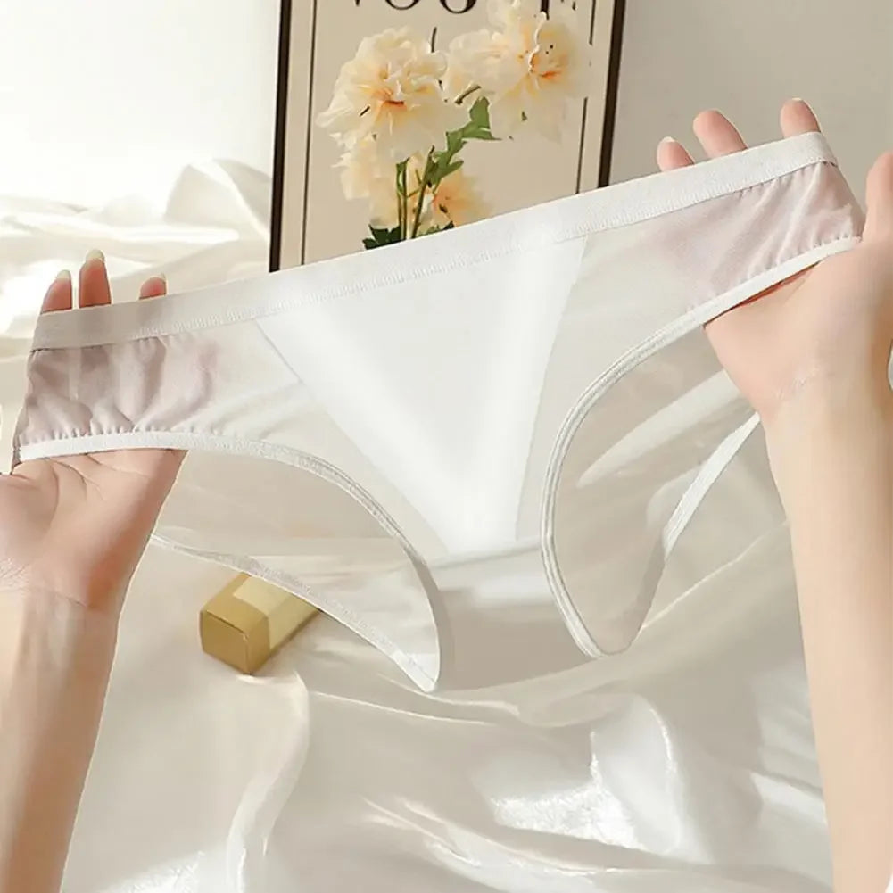 Sexy Mesh Ice Silk Solid Thin Breathable Underwear Middle Waist Elasticity Panties Women Seamless Comfortable Intimate Briefs