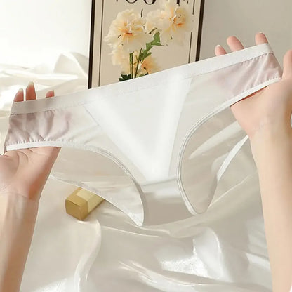Sexy Mesh Ice Silk Solid Thin Breathable Underwear Middle Waist Elasticity Panties Women Seamless Comfortable Intimate Briefs