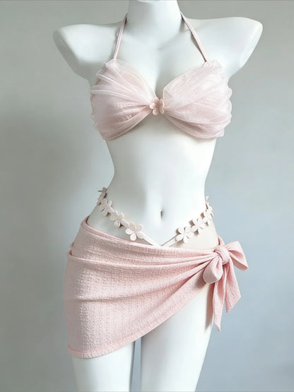 Fairy Sweet High Waist 4-Piece Split Bikini Set For Women 2026 - Print Trendy Swimwear Chic Beach Vacation Summer Party Fashion