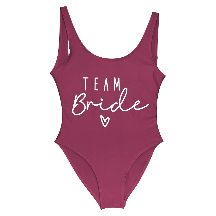 Hen Party Swimsuits One-Piece Team Bride Swimwear Bride To Be Woman Pink Swimwear Bachelorette Beatchwear Bathing Suits