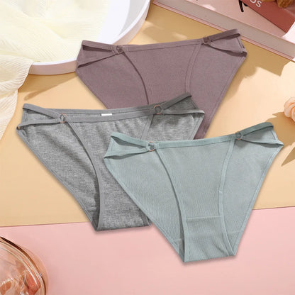 FINETOO 3PCS/SET Women Cotton Panties Women Sexy Low Rise Briefs Female Breathbale Underwear Button Design Pattern Soft Lingerie