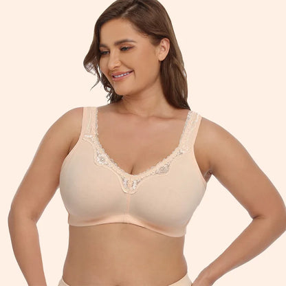 Plus Size Full Cup Bra Cotton Comfort Breathable Underwire Bra with Lace Full Coverage Support for Women B/C/D/E/F Cup