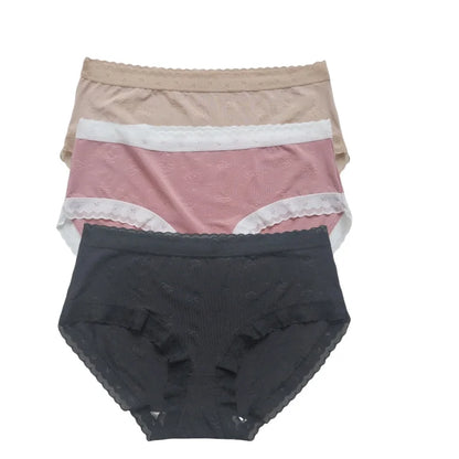 3Pcs/Set Low Rise Briefs Women Ice Silk Panties Breathable Seamless Underwear Solid Color Female Underpants Sexy Lingerie M-XL