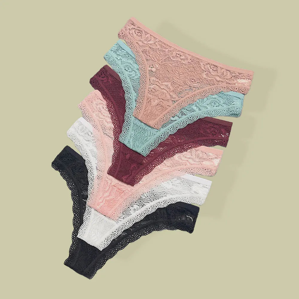Moonflame 5Pcs Lace Thong For Women Low Rise Soft Intimates Lingerie Sexy Lace Panties Ladies Comfortable Underpants Girls Panty