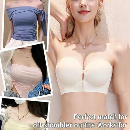 10CM Extreme Push up Strapless Bra for Small Chest Front Closure Anti-Slip Lift Perky Fake Boobs AA a B Cups No Side Bulge