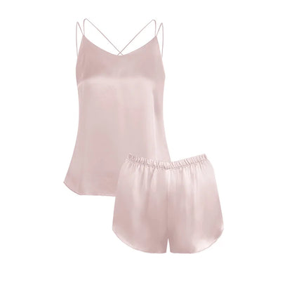 6A Thicken 100% Mulberry Silk Pajamas Women Summer Short Sets Pajamas Suit Set Female Two-piece Suit Short-sleeved Silk Home