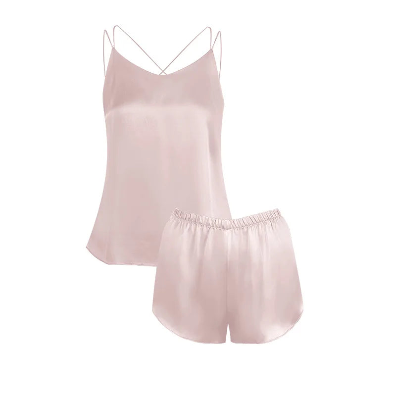 6A Thicken 100% Mulberry Silk Pajamas Women Summer Short Sets Pajamas Suit Set Female Two-piece Suit Short-sleeved Silk Home