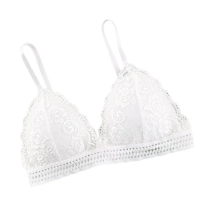 Lace Triangle Cup Padded Bra Women Embroidery Hollow Underwear Sexy Floral Deep V Brassiere Seamless Push Up Bralette Lingerie