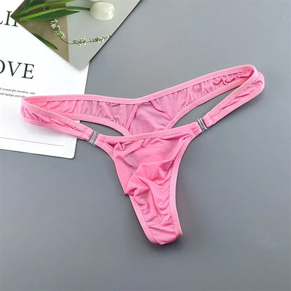 Translucent Buckle Men Thong Nylon and Spandex Sexy U Convex Briefs G-string/Jocks/Tanga/T-back Gay Underwear
