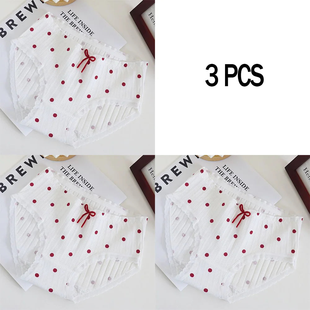 3pcs Cotton Women's Panties Sweet Cute Printed Student Mid-Waist Underwear Fashionable Breathable Girls Daily Briefs