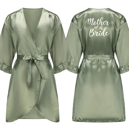 Grass Green Bride Satin-Silk Robe Women Bridal Party Sister Team Mother Shower Gift Bridesmaid Wedding Short Robes with Ruffle
