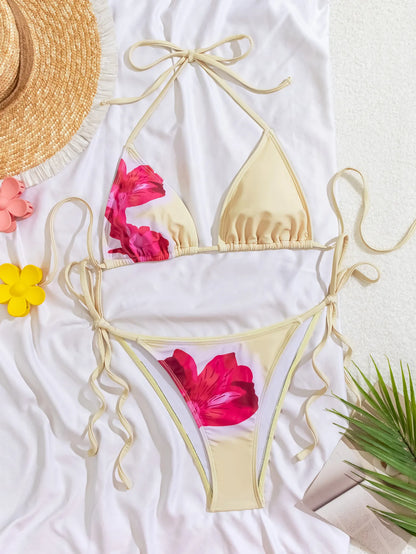 2025 New Women's Bikini Set  Adjustable Tie Side Bandage Swimwear High-End Sexy Two-Piece Bathing Suit Summer Beach Push Up