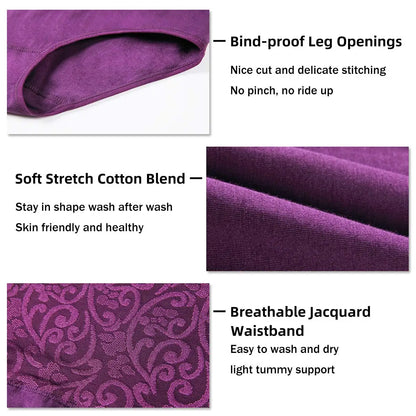 Plus Size Women's Cotton Underwear High Waisted Tummy Control Panties Full Coverage Briefs Jacquard Ladies Panty 3 Pack