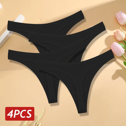 4PCS/Set Seamless Cotton Panties for Women Sexy Low Rise Thong G-String Panty Female V-Waist Breathable Underwear Soft Lingerie