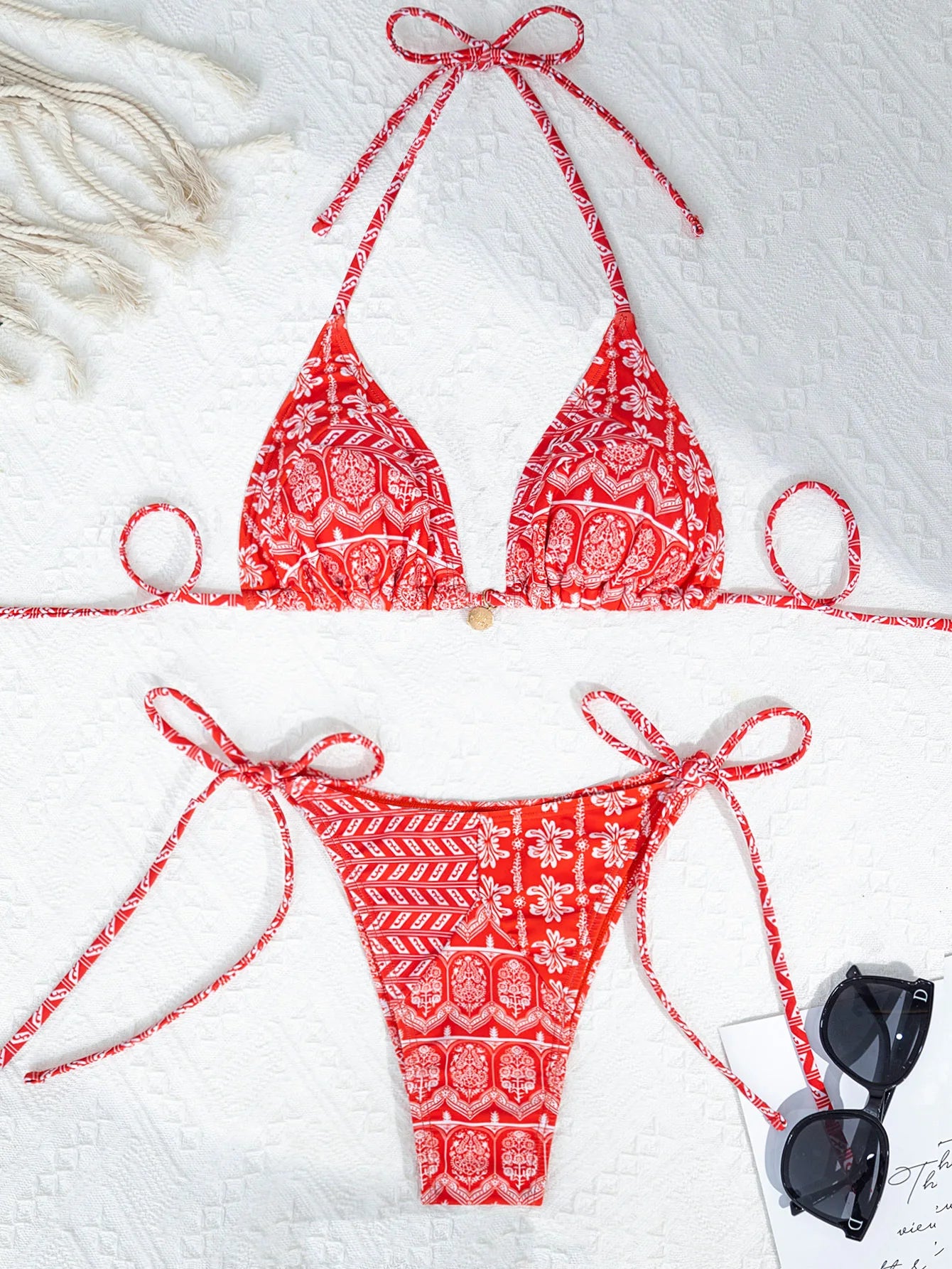 2025 New Women's Bikini Set  Adjustable Tie Side Bandage Swimwear High-End Sexy Two-Piece Bathing Suit Summer Beach Push Up