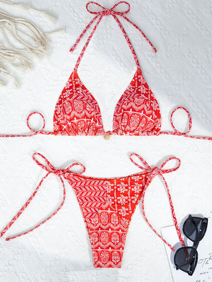 2025 New Women's Bikini Set  Adjustable Tie Side Bandage Swimwear High-End Sexy Two-Piece Bathing Suit Summer Beach Push Up