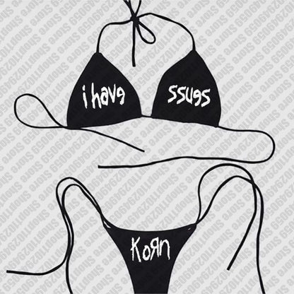 2000s  Woman Punk New Beach Swimwear Emo Girls Y2k Style Gothic Grunge Swimsuit  Bikini Y2K Bathing Suits Halter Strappy Lace Up